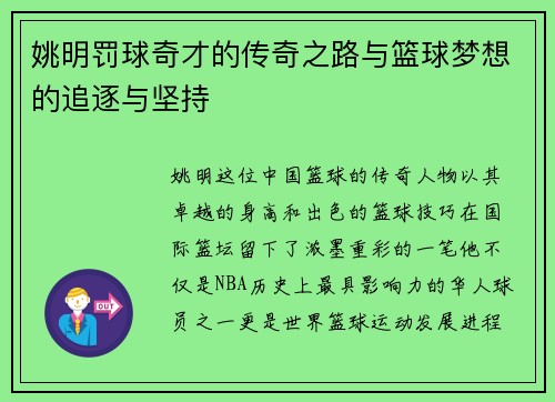 姚明罚球奇才的传奇之路与篮球梦想的追逐与坚持