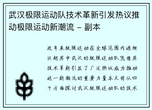 武汉极限运动队技术革新引发热议推动极限运动新潮流 - 副本